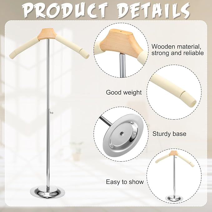 Soaoo Flexible Shoulder Stand Adjustable T Shirt Display Beige Coat Hanger Stand Portable Hanging Clothing Display Rack Garment Coat Holder for Retail Vendor, Height 16-27.9 Inch(1 Pcs)
