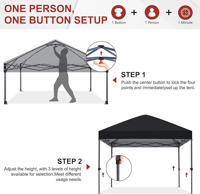 ABCCANOPY Pop Up Canopy - Outdoor Patio Portable Canopy Tent Heavy Duty for Backyard and Deck with 4 Sandbags(Dark Black, 10x10)