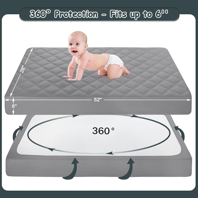 Yoofoss Waterproof Crib Mattress Protector 2 Pack, Quilted Crib Mattress Pad Cover Ultra Soft and Breathable, Machine Washable Toddler Mattress Protector for Standard Baby Crib Size 52''x28''