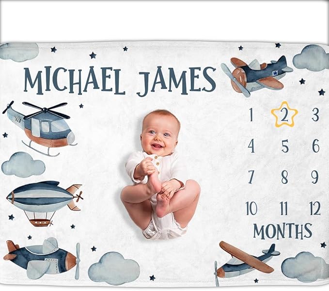OLIVE OLIVIA Personalized Monthly Baby Milestone Blanket, Baby Months Blanket, Perfect Custom Newborn Gifts,30"x40"
