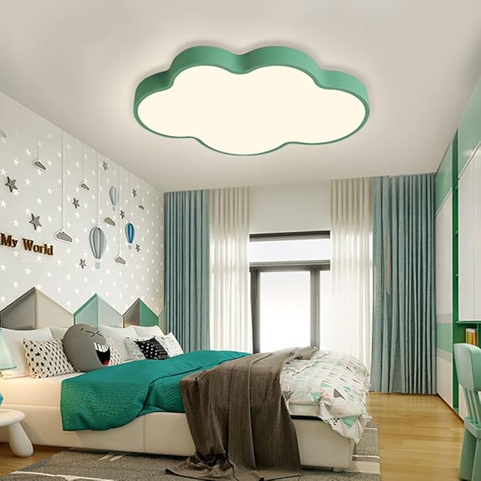 LED Ceiling Light Fixture,27 Inch Modern Cloud Shape Recessed Ceiling Lights,Dimmable Light,Green 43W Close to Ceiling Lighting Flush Mount Living Room Bedroom,3000K-6000K