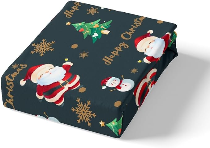 Christmas Duvet Cover Set Twin Size, Santa Claus Xmas Trees Snowman Sonwflake Comforter Cover with 1 Pillowcase, New Year Theme Bedding Set for Kids Boy Girl Lightweight Bedspread Cover,No Comforter