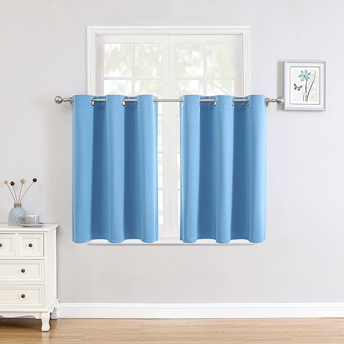ChrisDowa Small Window Curtains for Kitchen and Bedroom - Grommet Short Thermal Insulated Room Darkening Curtains (2 Panels, Sky Blue, 36 x 24 Inch)