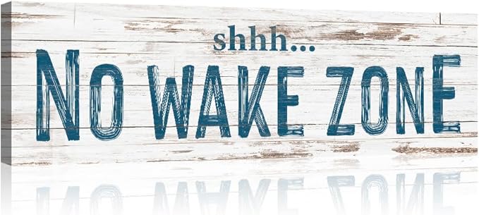 TAILORED CANVASES - No Wake Zone Sign, Charming Wall Decor for lakehouse and house, 'Shh No Wake Zone' Sign, Rustic Above Bed Decor, Lake House, Ideal Gift for Any Space 12x36