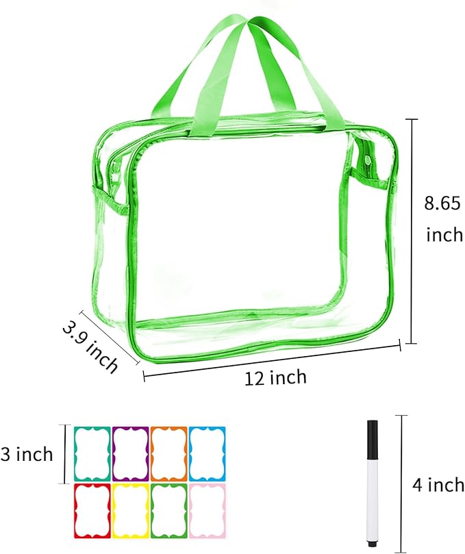 6 PCS Clear Storage Bags with Labels, Reusable PVC Bags with Zipper Travel Organizer Bag for Storage