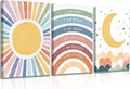 KBIERQN 3Pcs Boho Sun moon Canvas Wall Art Nursery Positive Affirmations Rainbow Poster Prints Bohemian Star Heart Picture for Toddler Baby Girls Room Playroom Bedroom Wall Decor 12x16in Framed