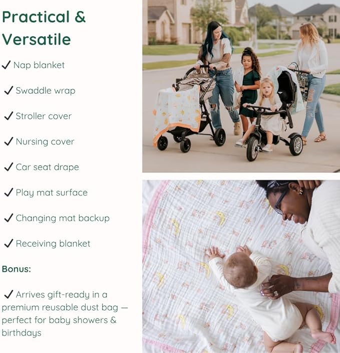 100% Cotton Muslin Baby Blanket | Soft & Breathable 6-Layer Swaddle & Receiving Blanket | Lightweight Quilt for Newborns, Infants & Toddlers | Gender-Neutral (Moonlit Dreams)