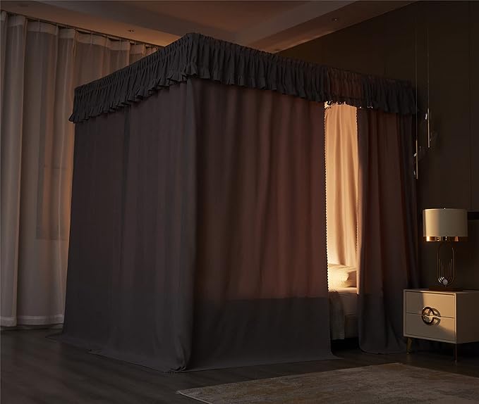 VETHIN Elastic Roof Style Four Corner Post Princess Bed Canopy Curtains Cozy Breathable Tent Canopy Mosquito Net for Girls & Adults Bedroom Decoration (Grey, 59-64" W*82" L*82"*H/(Queen))