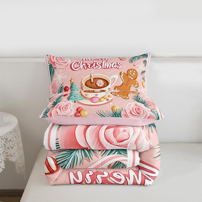 Feelyou Christmas Tree Comforter Set All Season Gingerbread Man Bedding Set with 1 Pillow Cases Merry Christmas Microfiber Kids Twin Bedclothes Xmas Bedroom Decor Duvet Quilt Soft Lightweight
