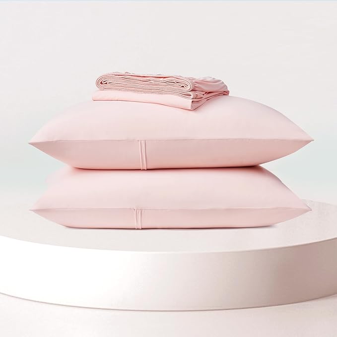 Dream Valley® King Size Sheets Set, Cooling Fitted Sheet with 2 Pillowcase-3 PCS with No Flat Sheet,Q-Max > 0.4 Aerocool, Cooling for Night Sweats, Hot Sleepers,deep Pocket up to 15",Pink Blush