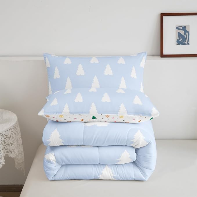 Feelyou Christmas Trees Bedding Set for Kids Boys Girls King Size Xmas Comforter Set Ultra Soft Winter Comforter Holiday Decor Duvet Quilt Bedroom Decor Christmas Decorations Quilt
