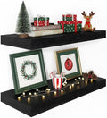 Black Floating Shelves for Wall 24 Inches Long, 12" Deep Wall Shelves 2" Thick, Heavy Duty Shelf for Bedroom, Bathroom, Living Room, Kitchen, Office, Home Decor, Modern Shelf Set of 2, 24" X 12" X 2"