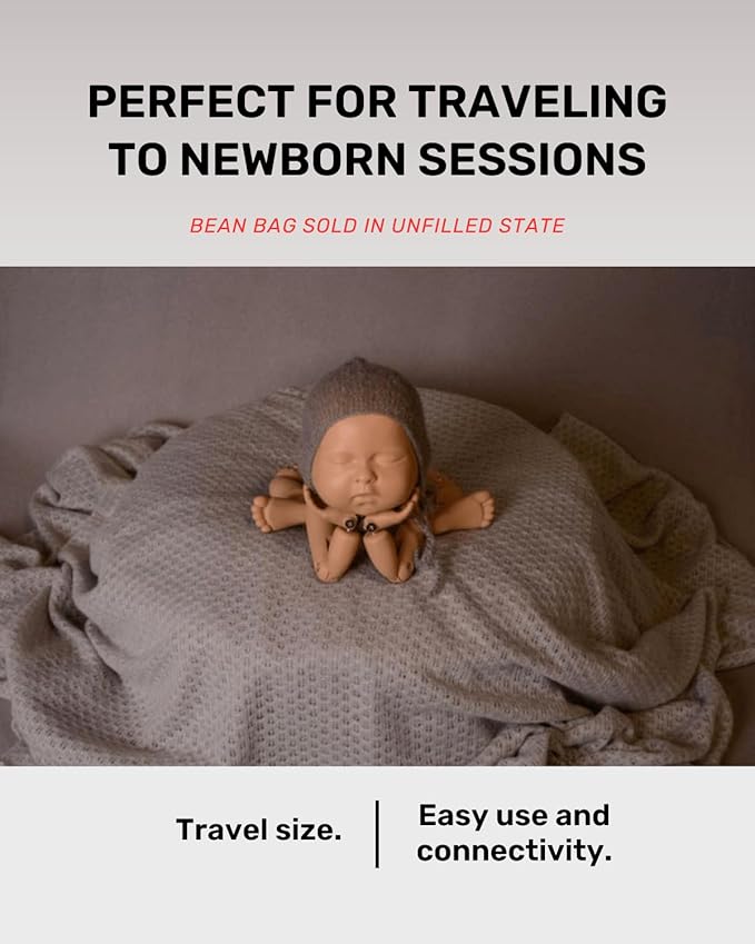 Newborn Posing Beanbag (Unfilled) for Baby Photography | 32″ Donut Style Prop Pillow | Durable Vegan Leather, Handle for Travel, Studio or Home Photos