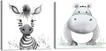 Baby Animal Framed Canvas Wall Art Set of 2 - Cute Baby Zebra Hippo Paintings Pictures Nursery Decor Wild Animals Posters Prints for Living Room Kids Room Decor(Artwork-01, 12"x12"x2P)