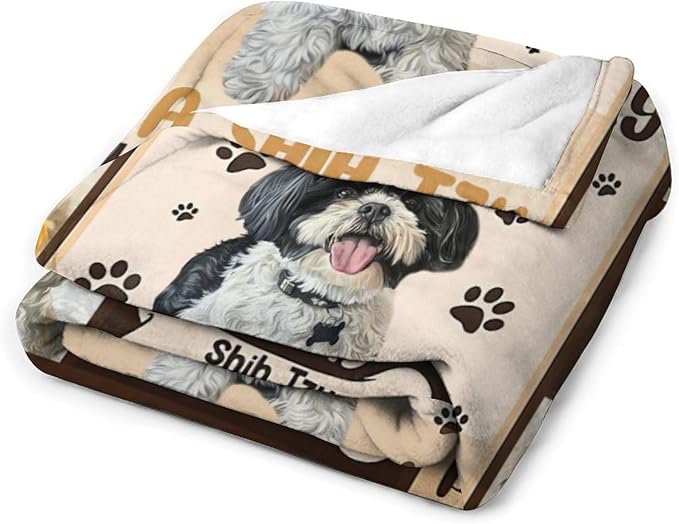 Shih Tzu Blanket Cute Dog Throw Blankets for Couch Sofa Bed Stuff Decor Lightweight Soft Cozy Fleece Plush Warm Flannel Blanket Lover Gifts for Boys Girls Men Women Adults 60"x80"