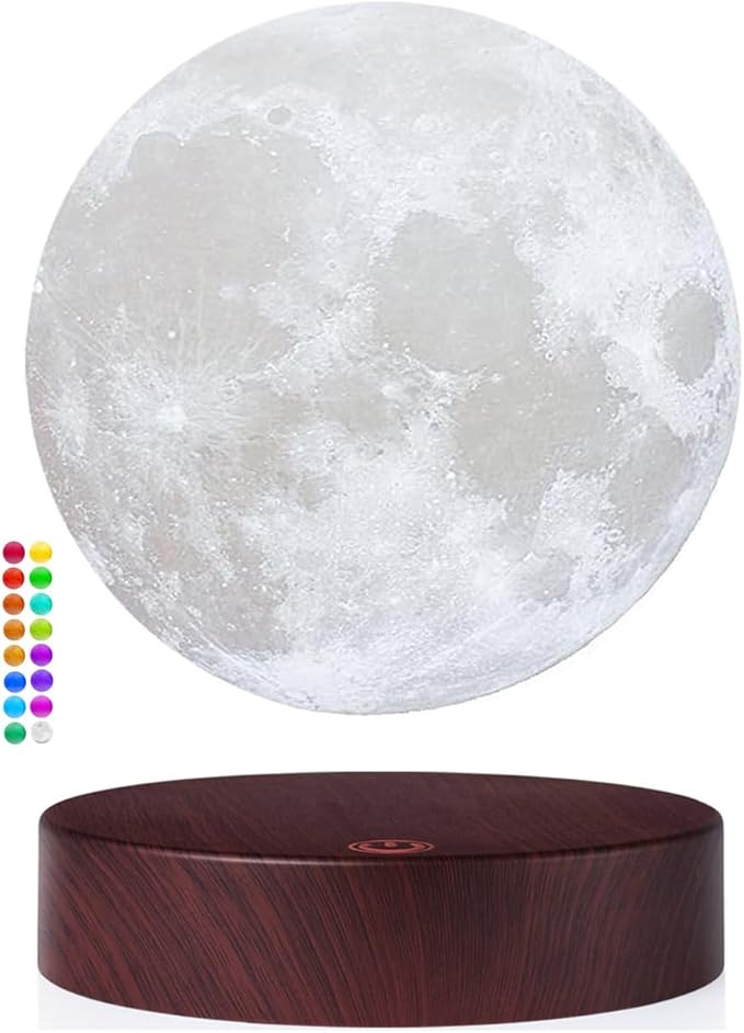 VGAzer Levitating Moon Lamp.Floating and Spinning in Air Freely with Luxury Wooden Base and 3D Printing LED Moon Light Colors,for Unique Gifts,Room Decor,Night Light,Office Desk Tech Toys -6 Inch