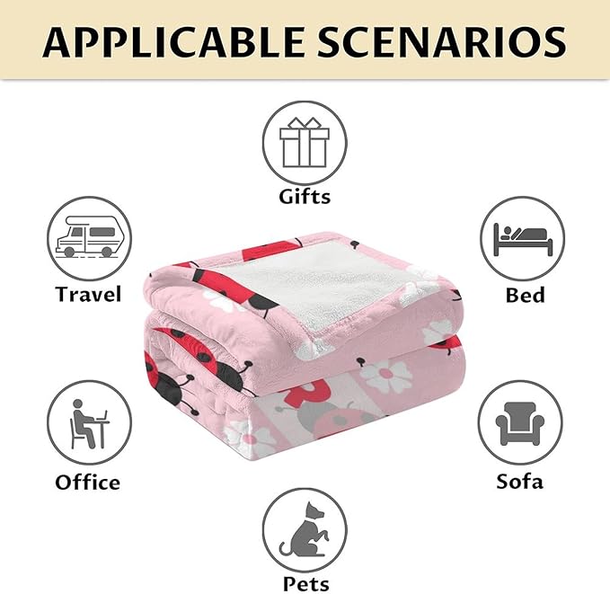 Custom Ladybug Blanket for Girls - 50 x 60 Inches Pink Aesthetic Gifts Stuff for Women - Soft Lightweight Throw Blankets for Sofa, Trip