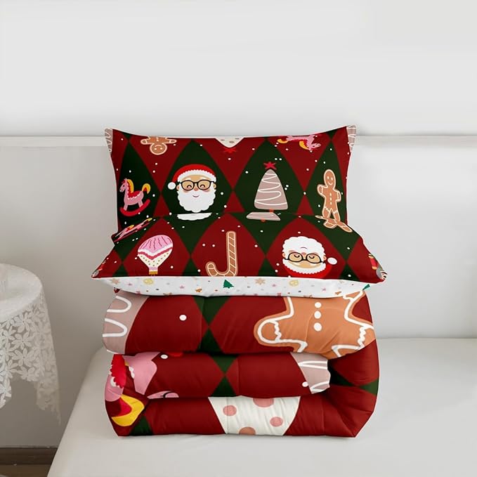Feelyou Merry Christmas Bedding Set Soft for Boys Girls, Santa Claus Comforter Set Twin Size Xmas Tree Nutcracker soldier Duvet Quilt Microfiber Gingerbread Man Bedroom Decor 2 Pcs with 1 Pillow Cases