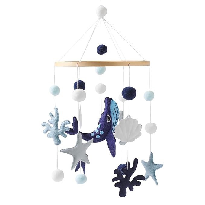 Baby Crib Mobile - 160g Animal Nursery Decor, Musical Lullaby Hanging Toys | Whale, Mermaid Sea Theme | Developmental Travel Toy Toddler Bedroom Gift Boys Girls Multiple Uses