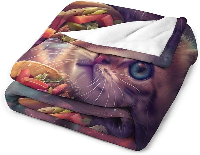 Funny Cat Print Blanket Taco Cute Kitty Animal Galaxy Throw Blankets Gifts for Couch Sofa Stuff Decor Soft Cozy Plush Flannel Bedding for Lover Men Women 60"x80"