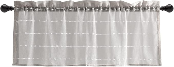 Lush Decor Farmhouse Textured Sheer Window Curtain Valance, 52"W x18"L, Gray