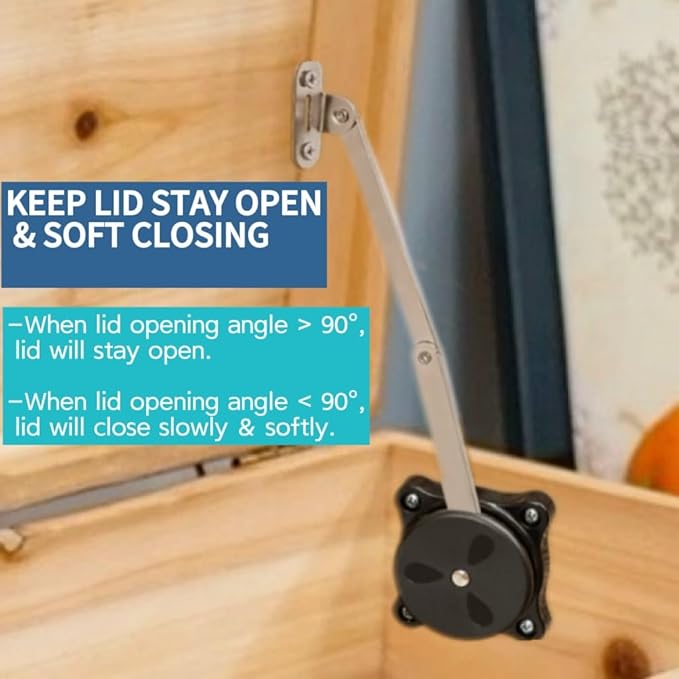 Toy Box Hinges Soft Close - Lid Support Chest Hinges for Wooden Box Toy Chest Cedar Storage Trunk Bench, Soft Close Hinges for Heavy Duty Lid Hingex | 2 Pack
