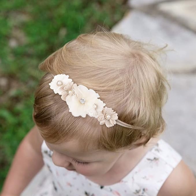 Baby Girl Headbands Nylon Flower Elastic Hairbands 3pcs Hair Accessories Gift for Newborn Infant Toddlers