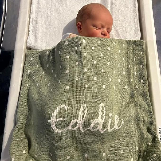 Personalized Spots Name Blanket – 100% Organic Cotton Customized Baby Blanket, Custom Name, Bassinet 30x40, Gift for Baby Shower, Birthday Present, Girls and Boys, Toddler Kids, Made In America