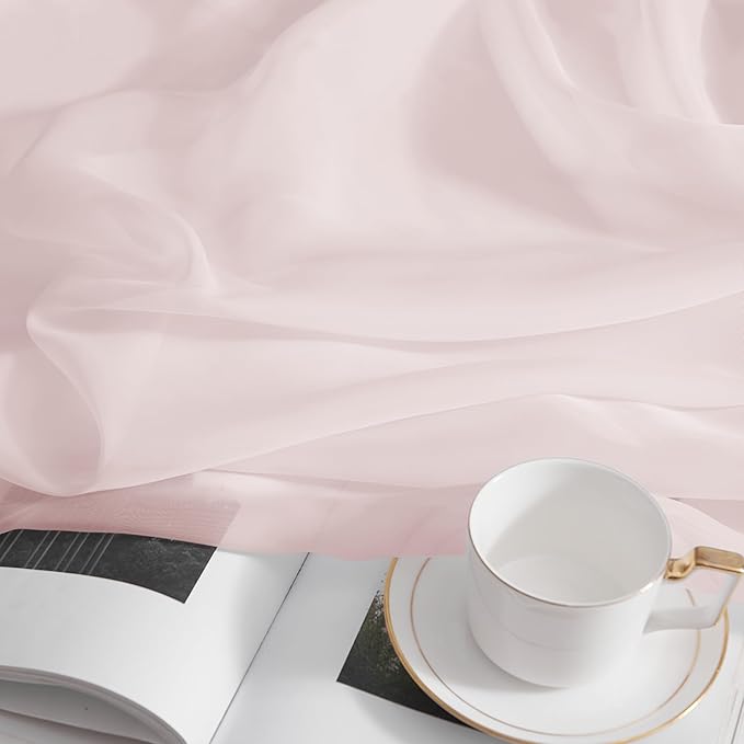 RYB HOME Peach Blush Sheer Curtains, Light Filtering Grommet Elegant Extra Long Window Panels, Airy & Breathable Voile Sheer Drapes for Kitchen, Living Room, Bedroom, 54W by 96L, Set of 4