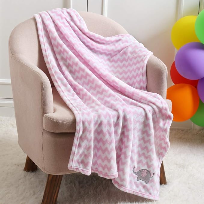 CREVENT 30"X40" Cute Silky Plush Baby Blanket for Girls Infants Toddlers Newborns Crib Cot Stroller, Giftable Suitable for Summer Spring - Pink Elephant