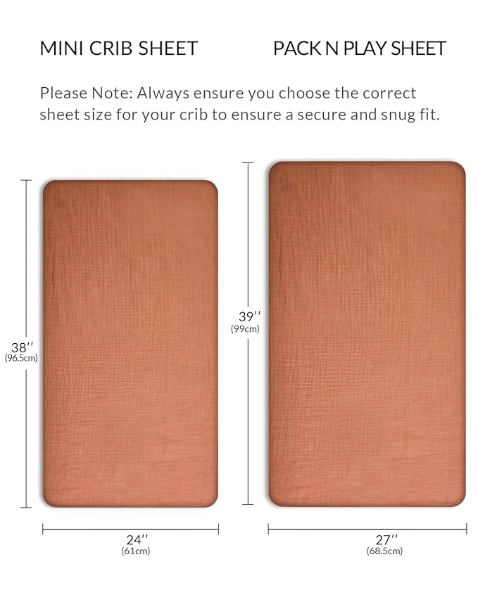 Pack and Play Sheets for Baby Boys and Girls 39"x27"x3", Neutral Muslin Cotton Pack N Play Mattresses Sheet with Boho Style, Soft and Breathable Comfort (Beige)