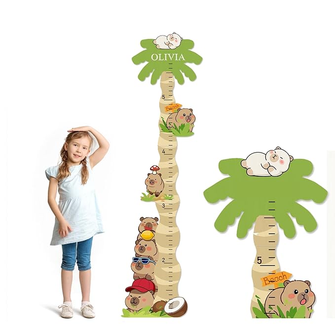 Personalized Name Growth Chart for Wall, Cute Capybara Wood Height Chart for Kids, Boy Girls Height Measurement Growth Measuring Ruler, Toddler Children Playroom Decor