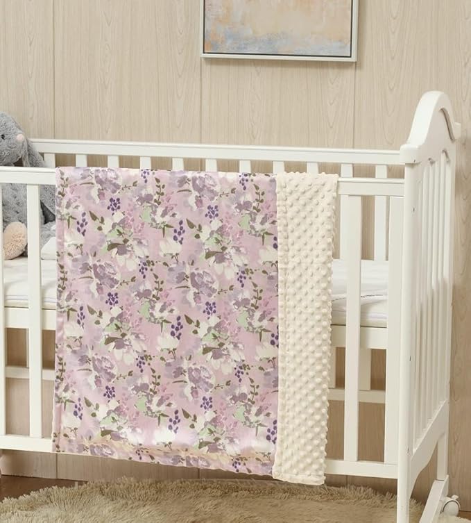CREVENT 2Pcs 30''X40'' Cute Cozy Fluffy Warm Baby Blankets for Infants Toddlers' Bedding Crib Cot Stroller - Grey Cloud + Minky Grape
