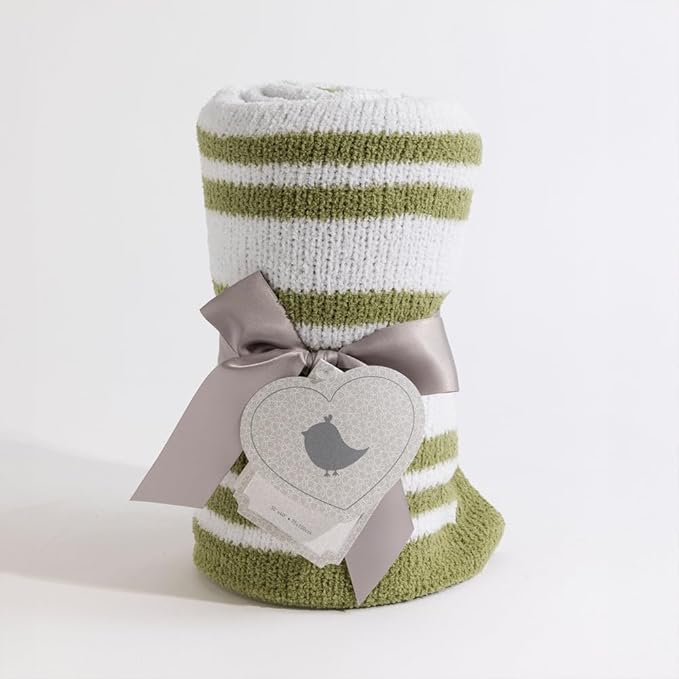 Living Textiles Chenille Knitted Blanket - Sage Stripes