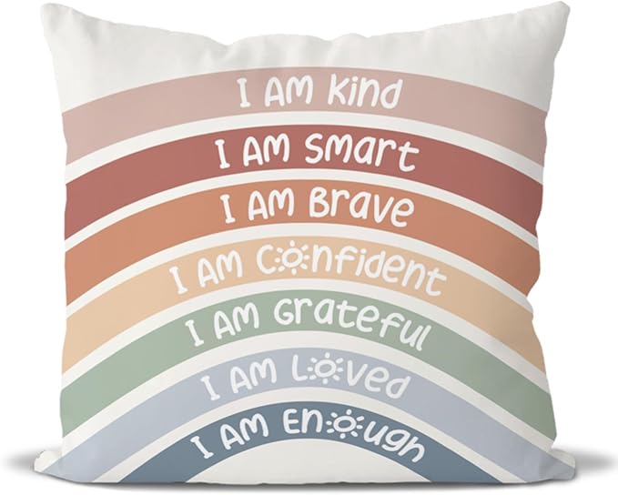 QIYUHOY Classroom Reading Corner Rainbow Decor Throw Pillow Covers, Book Center Calming Corner Home Bedroom Playroom Decor Pillow Case, 22x22 Inch Pillowcase(red)