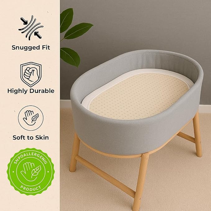 ORGANIC TEXTILES Organic Baby Mattress Topper with Tencel Removable Cover - GOLS/GOTS Certified - Breathable, Hypoallergenic, 2" Bassinet (30"x15")