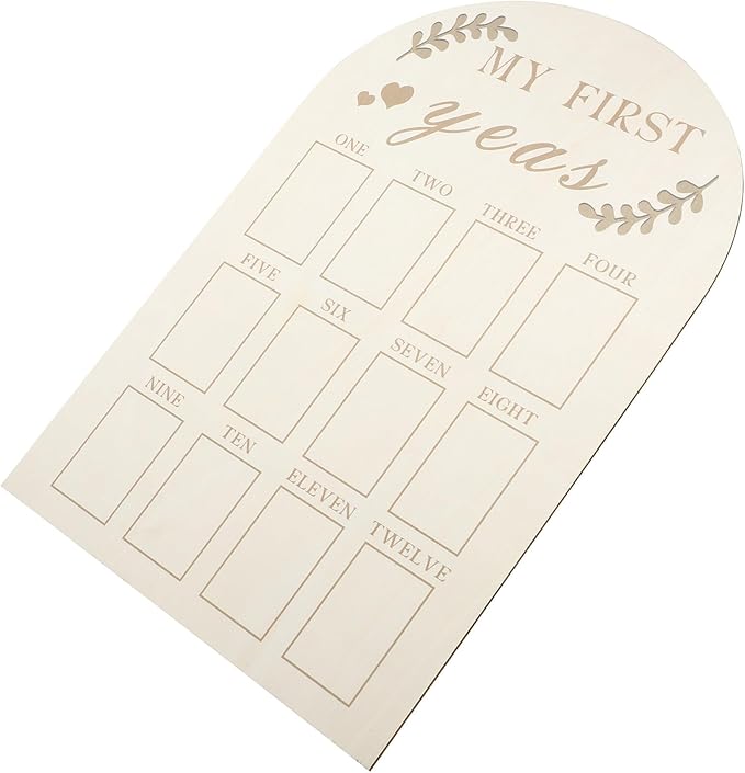 Toyvian Newborn First Year Picture Frame Wood Milestone Board Photo Display Keepsake for Nursery Desk Decoration Months Milestone Photo Frame for Parents