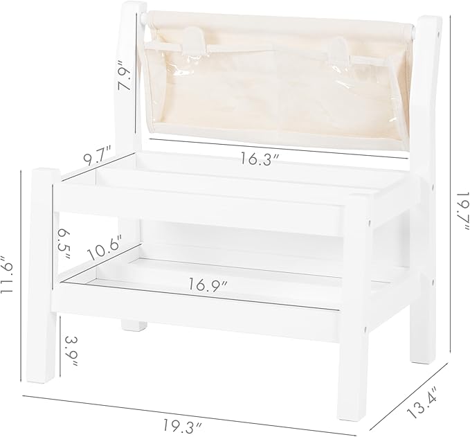 Spirich Montessori Kids Bookshelf, Floor Book Shelf for Kids Rooms, Toddler Book Caddy with Clear Pouch,Baby Book Display, Children Bookcase for Classroom Nursery, White