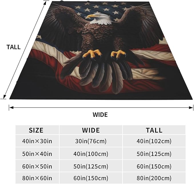American Eagle Flag Blanket Gifts Women Men Kids Bald Eagle Flannel Throw Blankets Soft Fuzzy Lightweight for Home Decor Couch Bed Sofa 80x60 Inches
