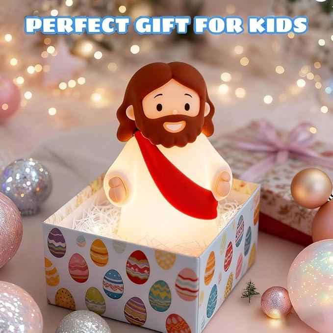Little Jesus Night Light Mini Jesus Silicone Lamp Dimmable Nursery Nightlight for Kids Rechargeable Bedside Touch Lamp Perfect for Christmas, Easter and Baptism Gifts (Red)