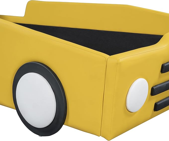 Harper & Bright Designs Twin Size Race Car-Shaped Platform Bed with Wheels,Yellow