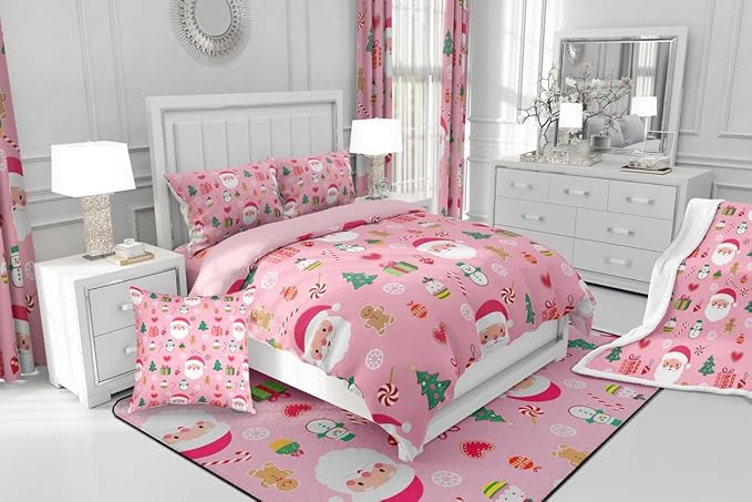 Feelyou Santa Claus Kids Comforter Set Toddler Size Christmas Decor Bedding Set New Year Gift Duvet Quilt for Kids Boys Girls Bedroom Merry Christmas Decor Microfiber Ultra Soft Breathable