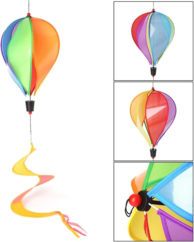 Syhonic 3Pcs Rainbow Windsock Hot Air Balloons Wind Spinner - Outdoor Whirligig Toy Garden Lwan Yard Home Decoration Ornament - Colorful Kinetic Hanging Decoration