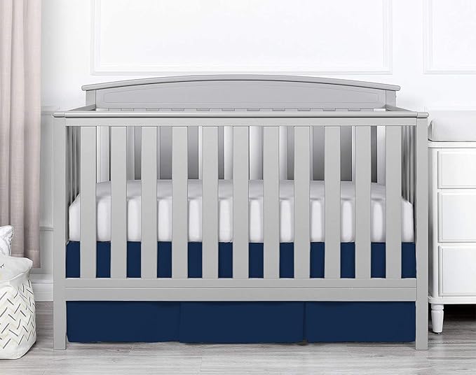 Box Pleated Crib Bed Skirt Premium 100% Cotton 800 Thread Count Nursery Crib Toddler Bedding Crib Bedskirt for Baby Boys or Baby Girls, (28" x 52") + 14" Drop Lenght - Navy Blue Solid