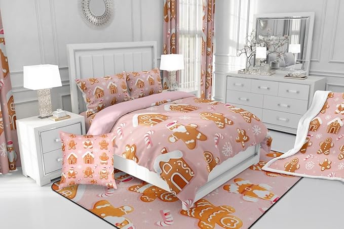 Feelyou Christmas Comforter Set All Season Gingerbread Man Bedding Set with 1 Pillow Cases Santa Microfiber Kids Toddler Bedclothes Snowflake Bedroom Decor Duvet Quilt Breathable Soft Lightweight