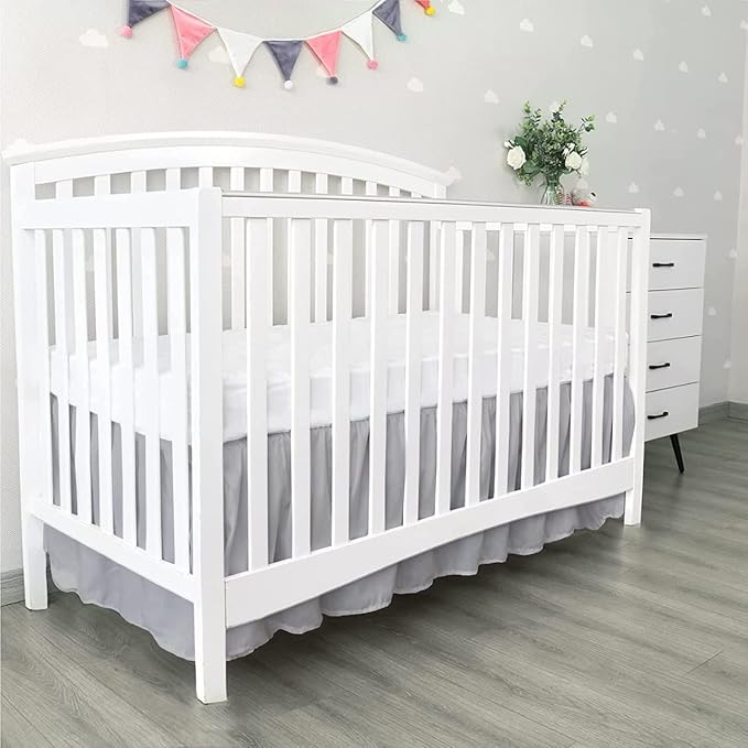 100% Egyptian Cotton, Nursery Crib Toddler (28" x 52" + 16") 800 Thread Count Crib Skirt Dust Ruffle, Bedding Skirts for Baby Boys or Girls, 16" Drop, Silver Solid