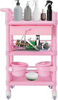 Medical Mobile Trolley Cart with 1 Drawers & 2 Trash Cans, 3 Tiers Portable Beauty Salon Rolling Trolley on Wheels, Medical Mobile Trolley Cart for Hospital Clinic Home, Pink