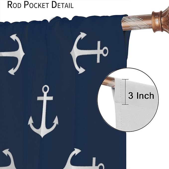 Nautical Curtains,MarineThemed Oceanic Anchor Pattern Blackout Print Home Bedroom Living Room Window Treatments 2 Panel Set 72x63 Inch