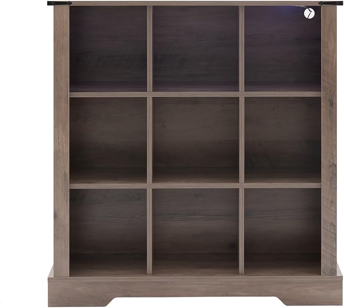 9 Cube Storage Organizer, Wood Cube Bookshelf with LED Lights, Horizontal Storage Cubes, Kids Bookshelf, Display Cabinet Cubby Shelf for Living Room Home Office Bedroom, Grey