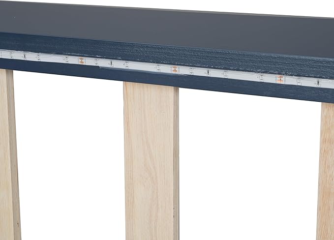 Harper & Bright Designs Wood Twin Size Race Car-Shaped Platform Bed with LED and Upholstered Backrest, Blue